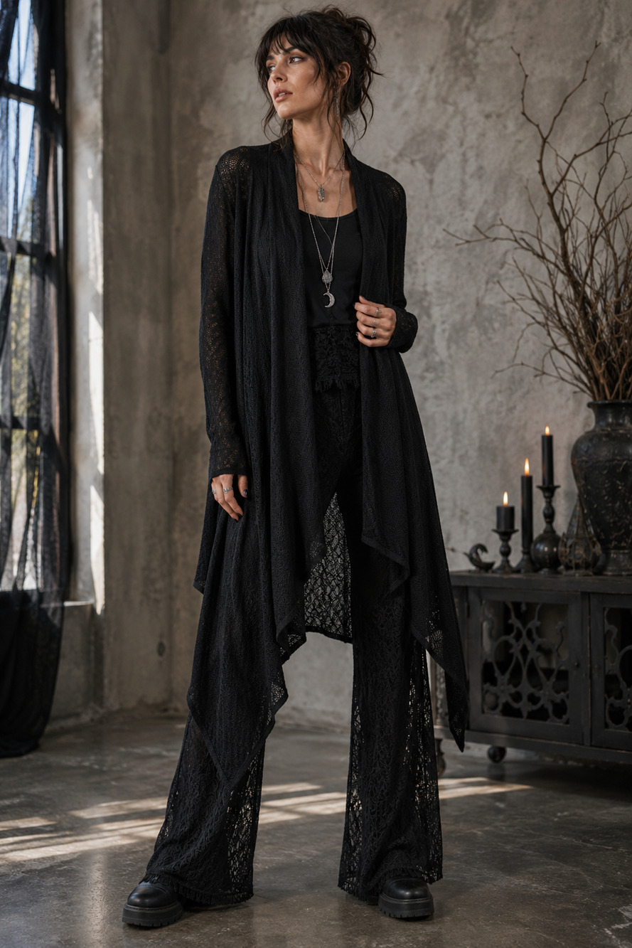 NWT Coldwater Creek Plus 2X Cascade Front Black Duster Cardigan Lagenlook USA